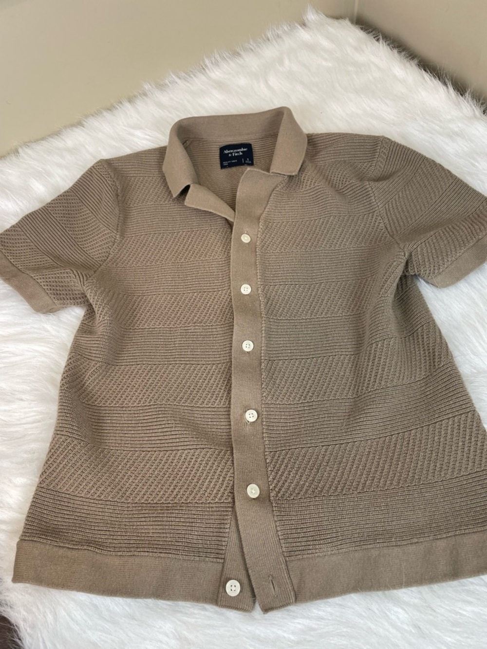 Abercrombie & Fitch Ribbed Knit sweater Polo in Taupe small